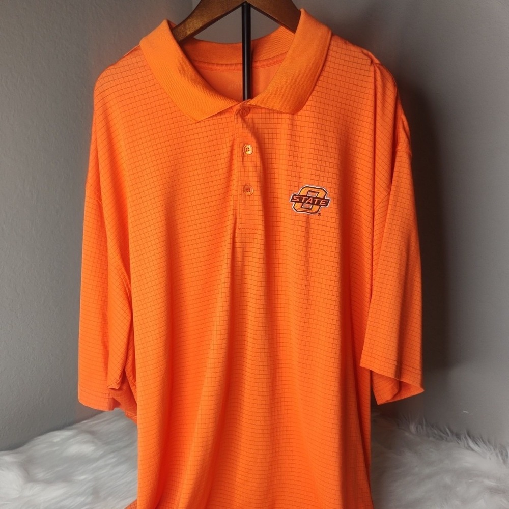Antigua Polo Shirt Mens XXL Orange Oklahoma State University OSU Cowboys Grid